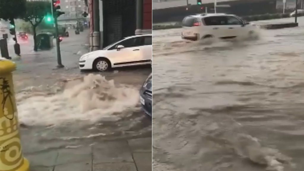 Una tromba de agua inunda numerosas calles de A Coruña y provoca cortes de tráfico