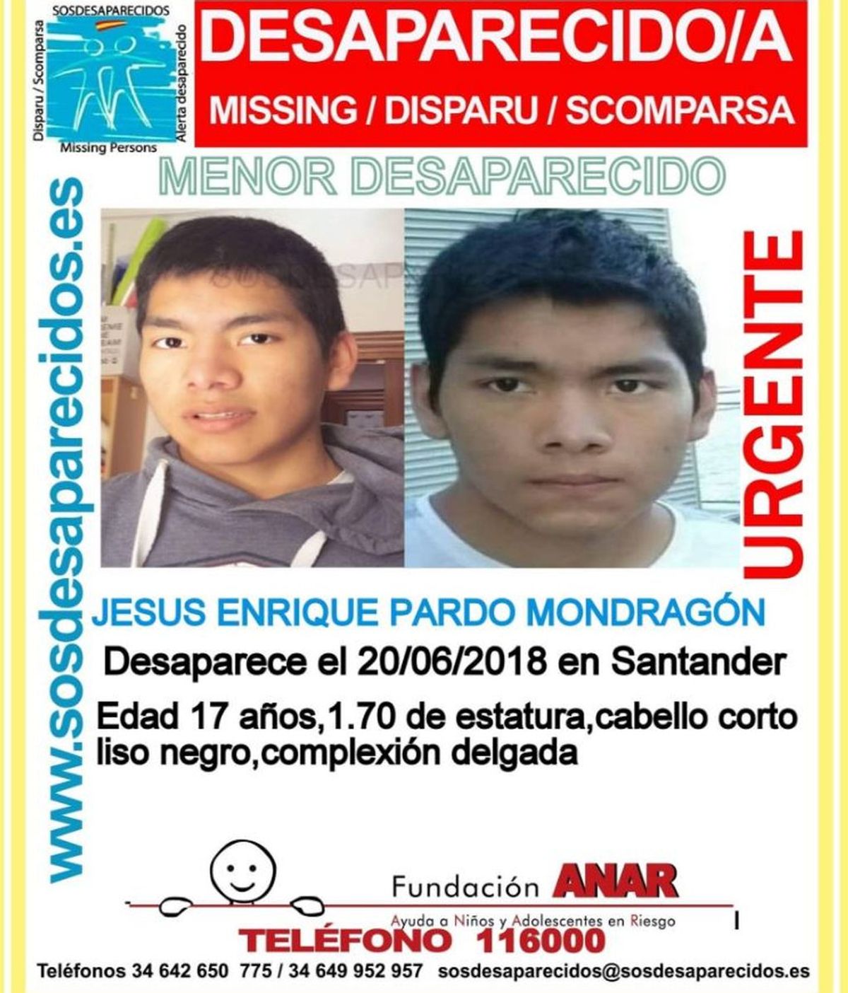 Desaparecido en Santander un menor de 17 años