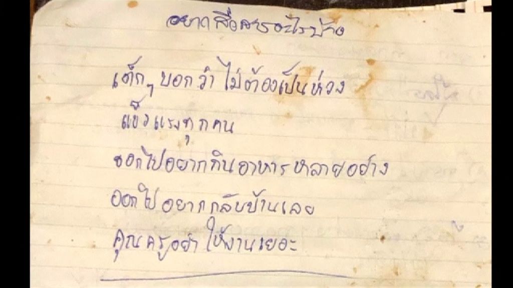Los niños atrapados en la cueva de Tailandia escriben emotivas cartas a sus familiares