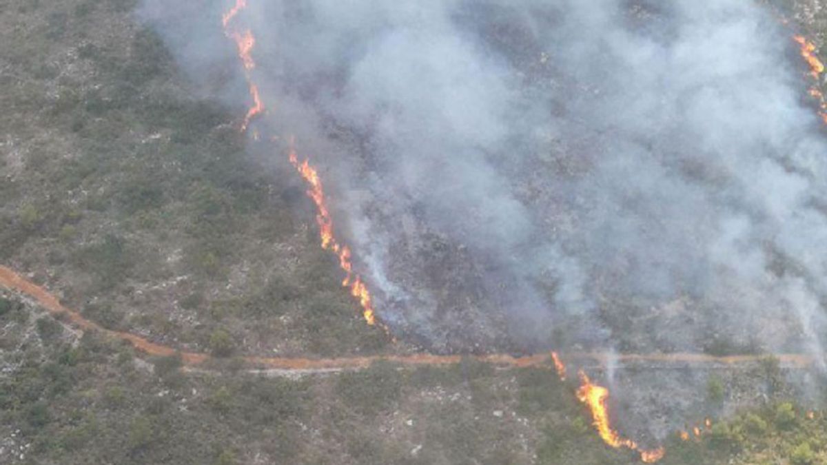 Medios aéreos trabajan para extinguir incendio en el parque natural del Montgó en Alicante