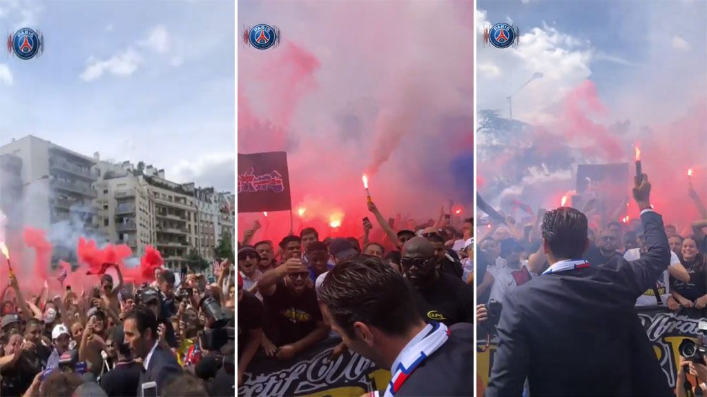 Buffon ya conoce a los ultras del PSG: así canta y empuña una bengala junto a ellos