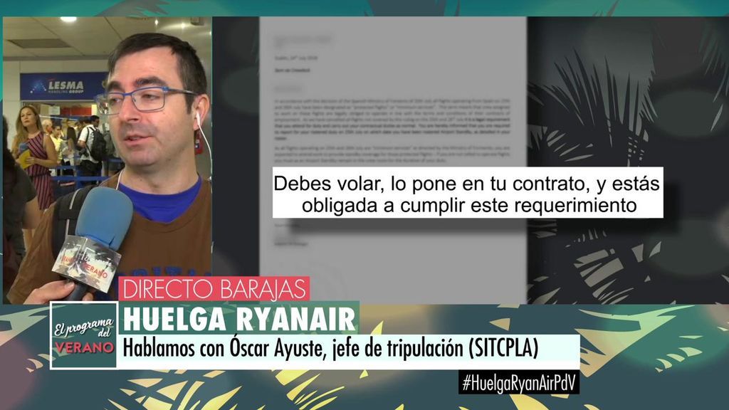 Óscar Ayuste, jefe de tripulación de Ryanair, denuncia amenazas a los trabajadores por la huelga