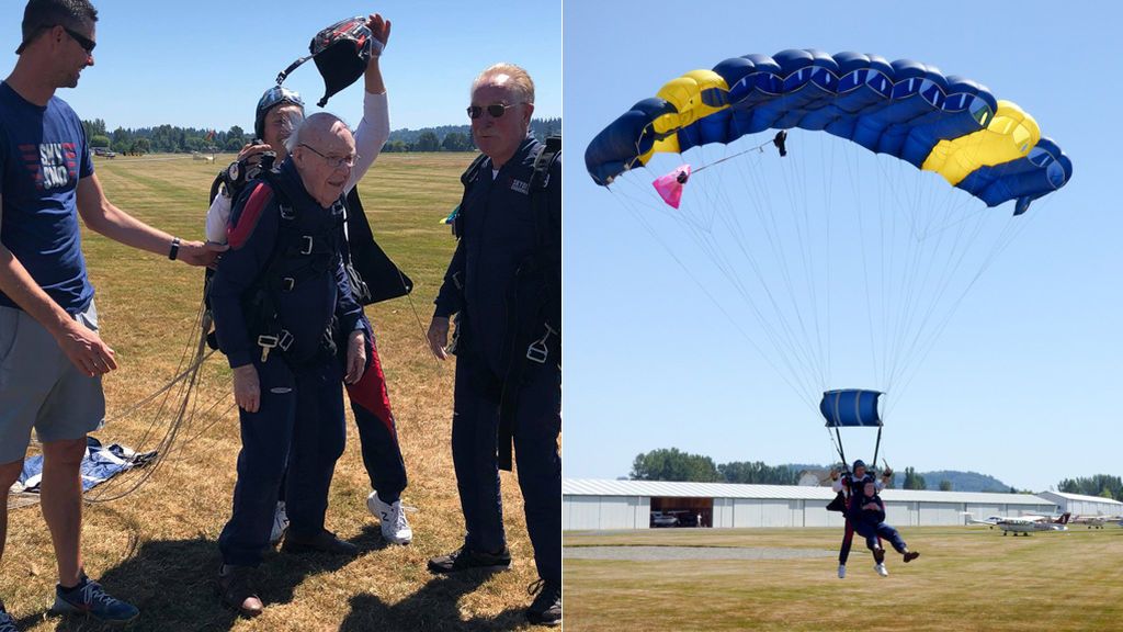 Celebra sus 100 años tirándose en paracaídas
