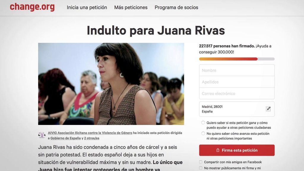 La petición de indulto para Juana Rivas supera las 220.000 firmas en change.org