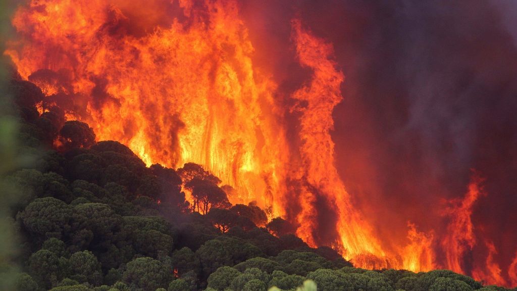 Las llamas obligan a desalojar a los vecinos de una aldea de Nerva, en Huelva