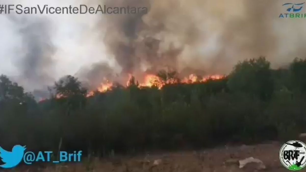 Sin control un incendio declarado en San Vicente de Alcántara (Badajoz)