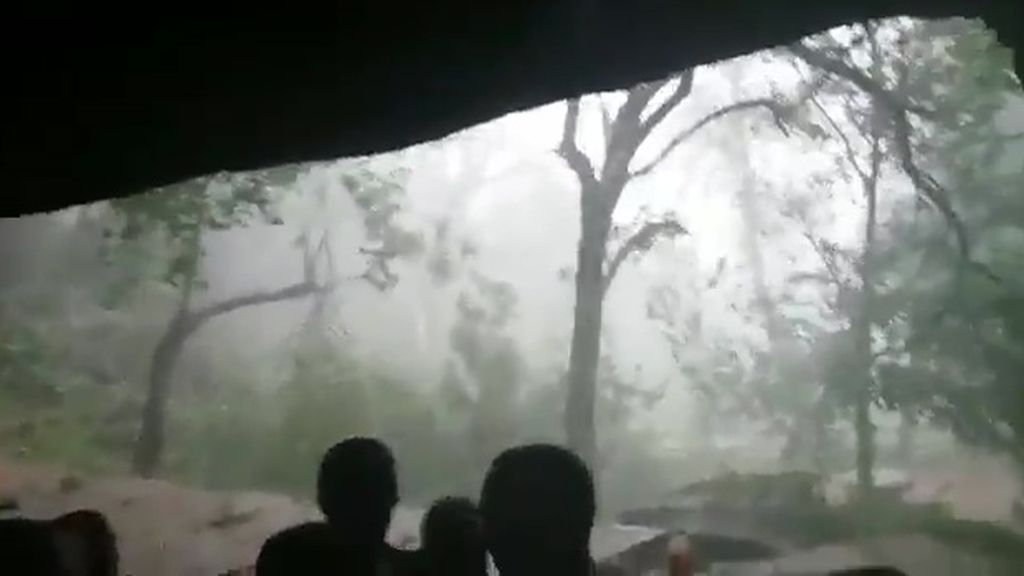 Un tornado sorprende a un grupo de excursionistas en el merendero de la Font de les Coves, Barcelona
