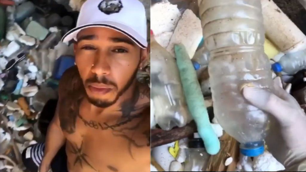 Hamilton sigue luchando contra la contaminación de residuos plásticos en los océanos, esta vez recogiendo basura él mismo