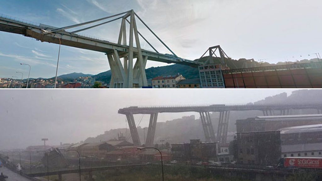 Se derrumba un viaducto en el que circulaba una autopista en Génova: Antes y después