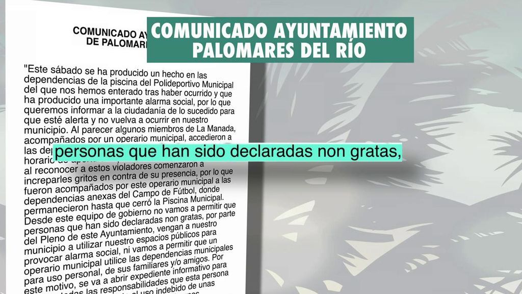 El comunicado del Ayuntamiento de Palomares que declara personas non gratas a los miembros de 'La Manada'