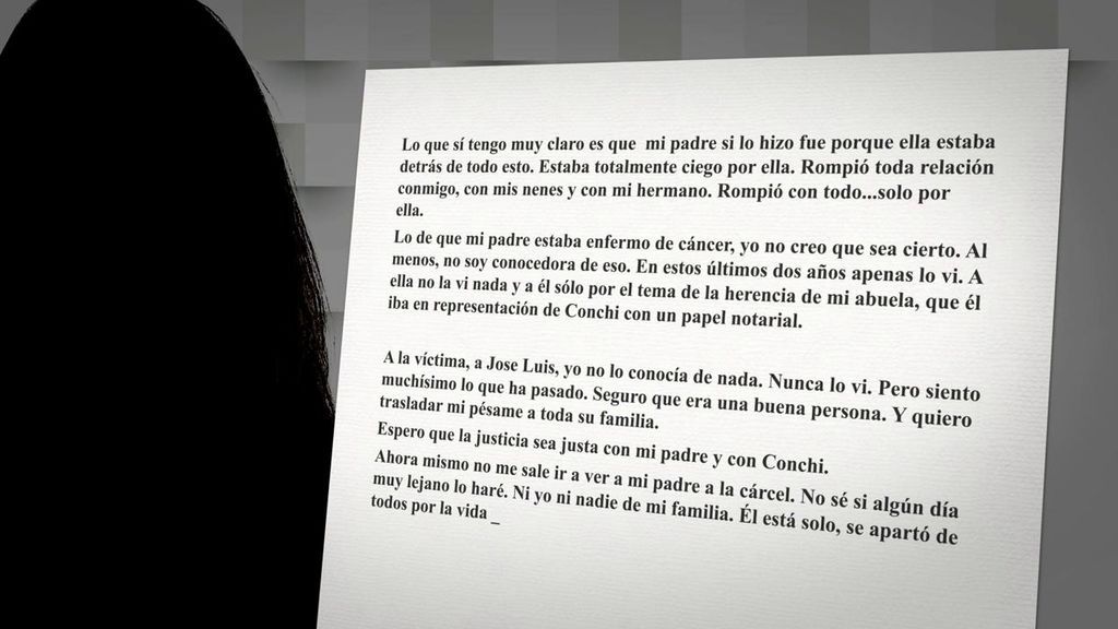 La carta de la hija del cuidador de la 'viuda negra' de Alicante: "No creo que sea cierto que mi padre tuviera cáncer"