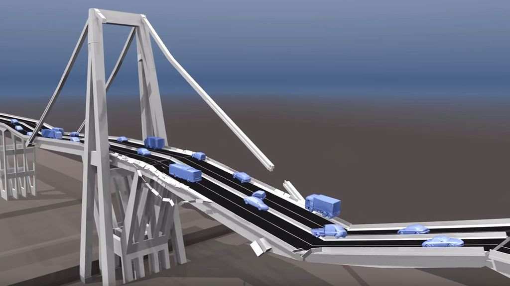 La simulación de cómo se desplomó el puente de Génova