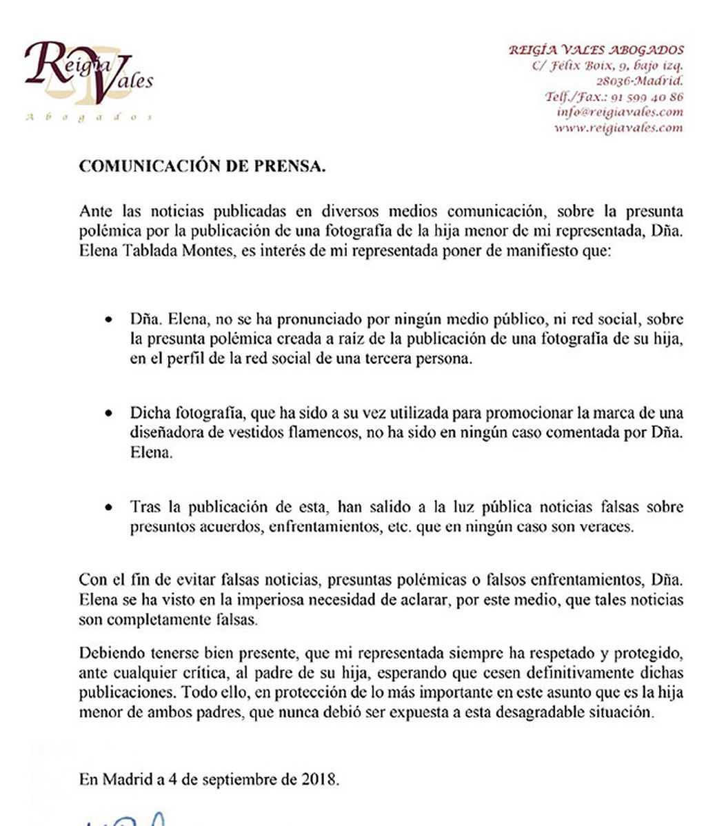 Comunicado Elena Tablada