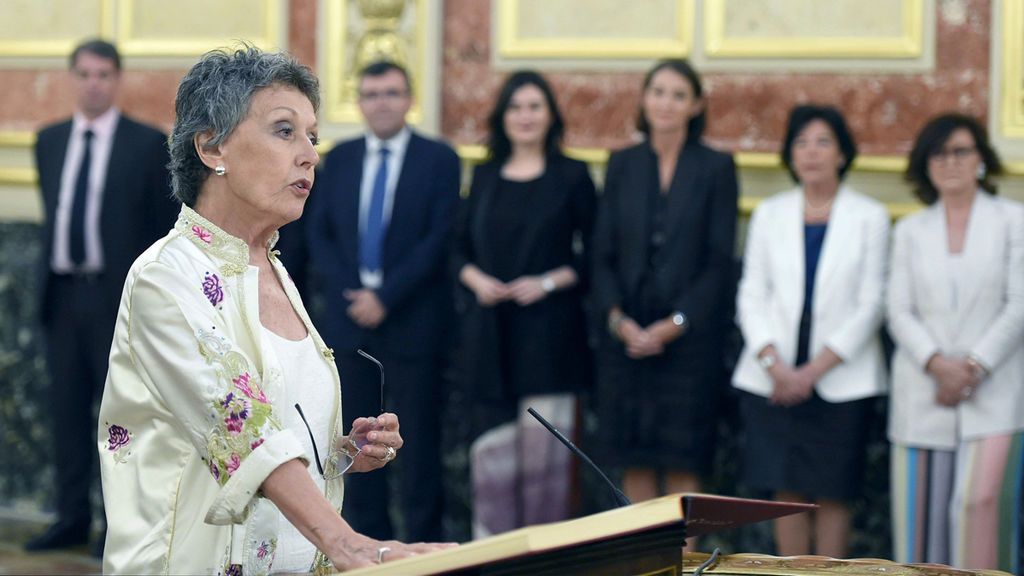 Rosa María Mateo, durante la toma de posesión del cargo de administradora única de RTVE en el Congreso de los Diputados el 30 de julio de 2018.