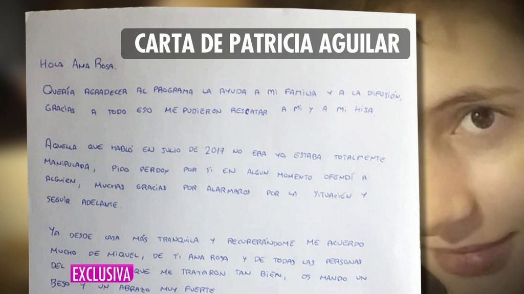 Patricia Aguilar envía una carta a ‘El Programa de Ana Rosa’: “Gracias”