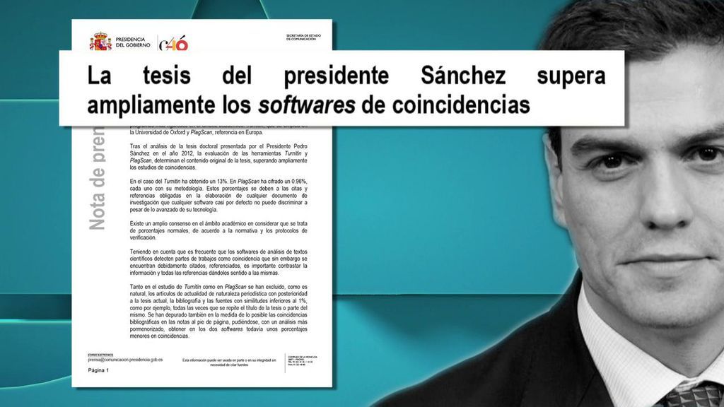 La tesis doctoral de Pedro Sánchez pasa con éxito dos programas antiplagio, según Moncloa