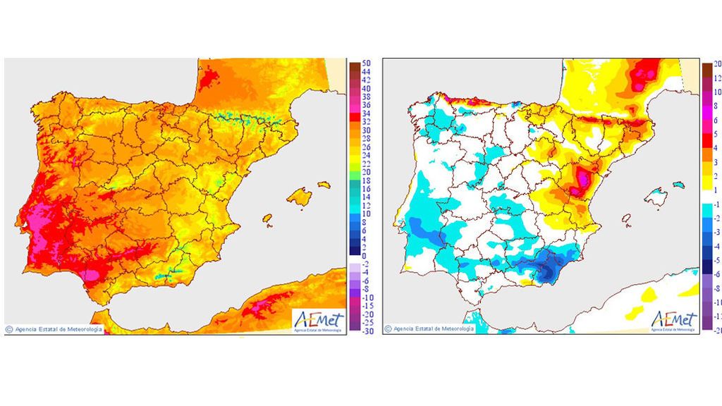 temperaturas y anomalía jueves