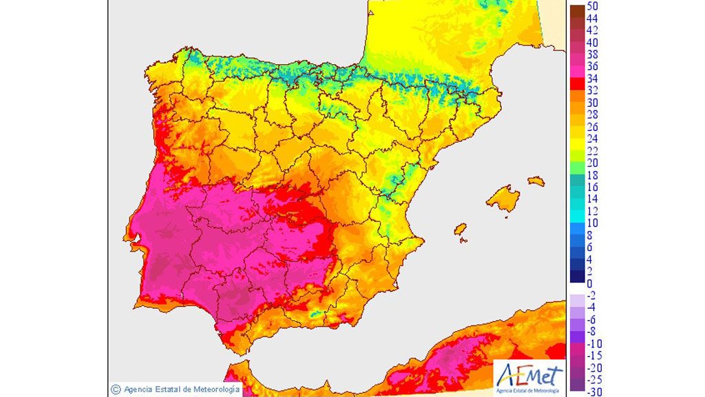 AEMET: temperatura máxima martes