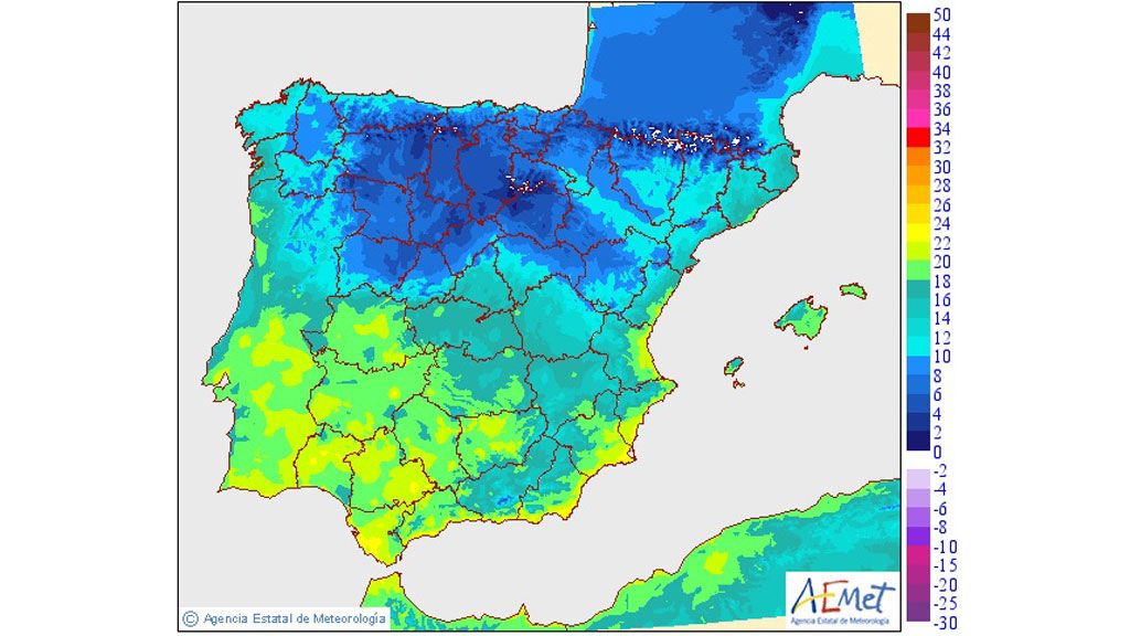 AEMET: temperatura mínima martes