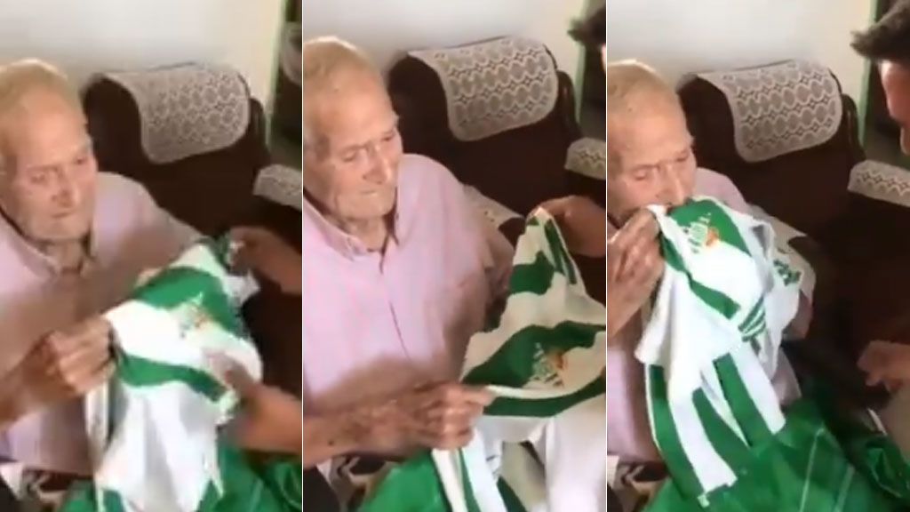 Con 100 años no puede aguantar las lagrimas al ver una camiseta del betis 😍