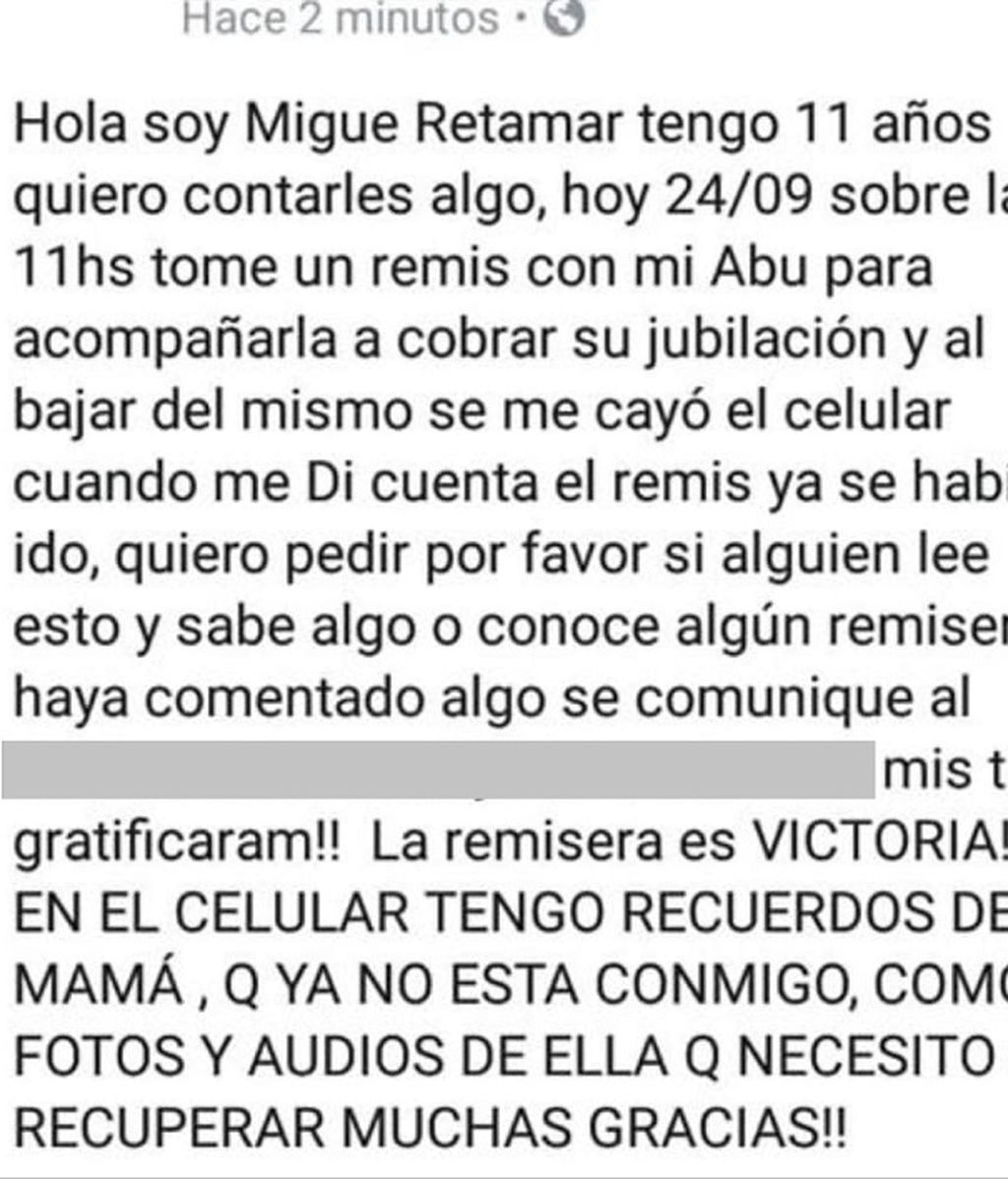 La petición de un niño de 11 años para encontrar su móvil perdido