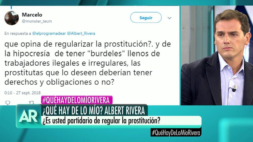 Pregunta en Twitter a Albert Rivera: "¿Es usted partidario de regular la prostitución?"