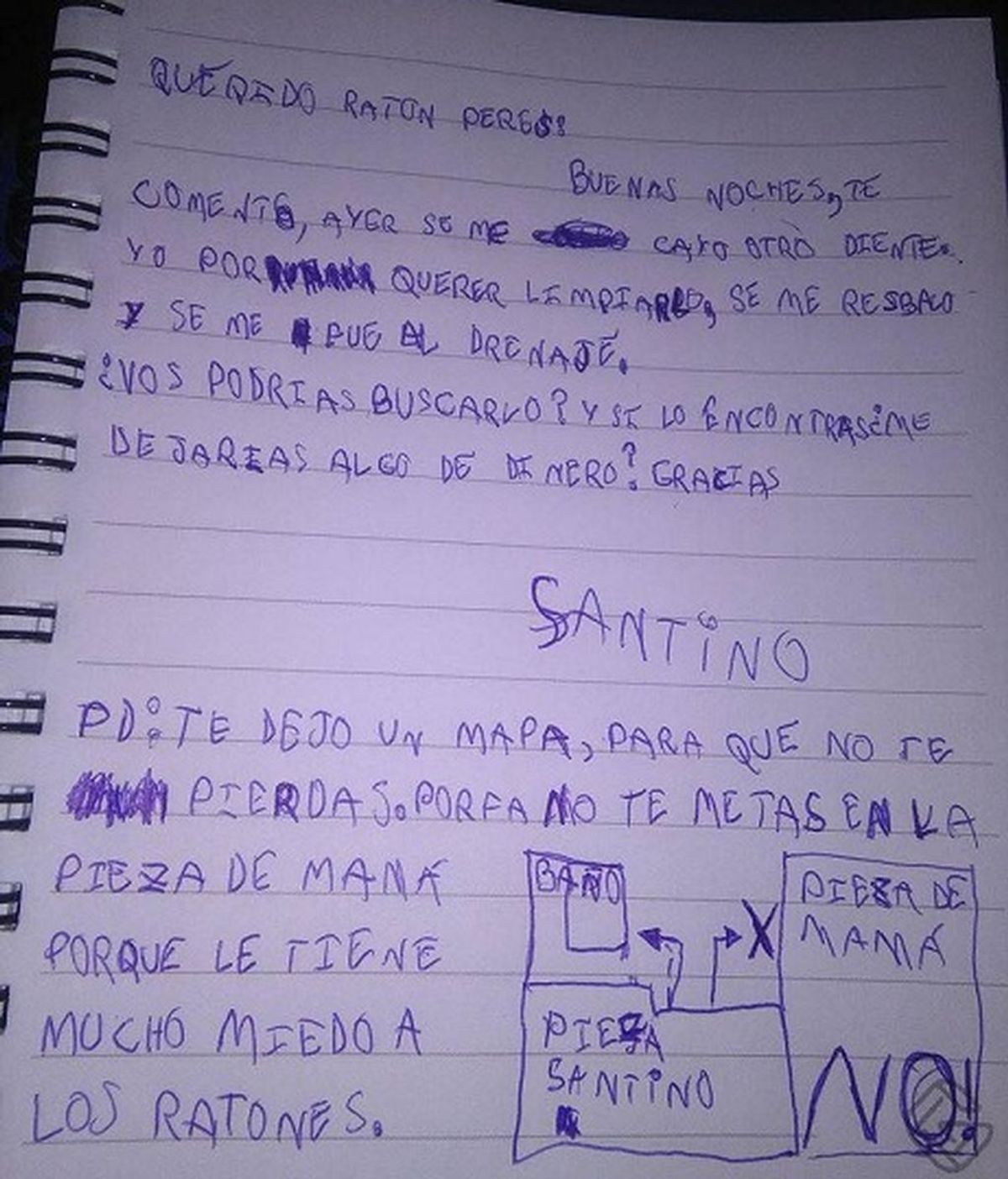 Carta de un niño al Ratoncito Pérez: "¿Podrías buscar mi diente y dejarme algo de dinero?"