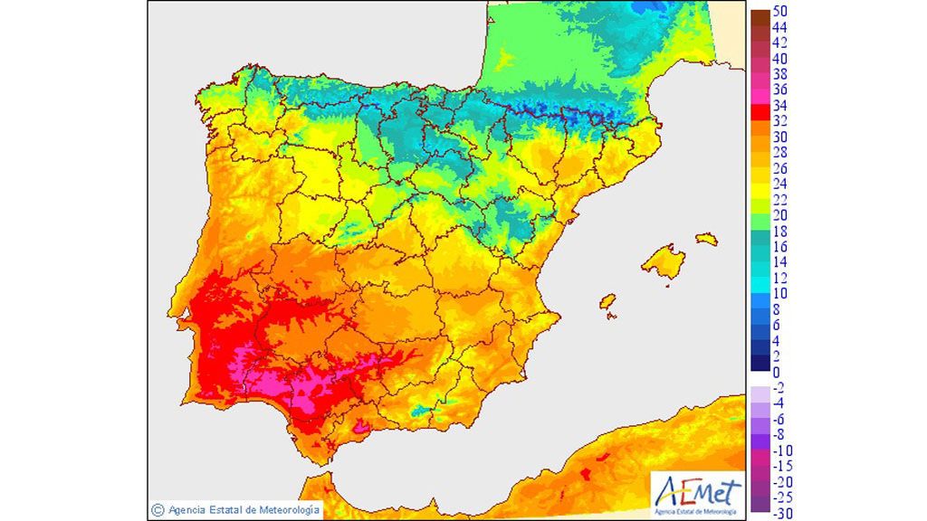 AEMET: máximas lunes