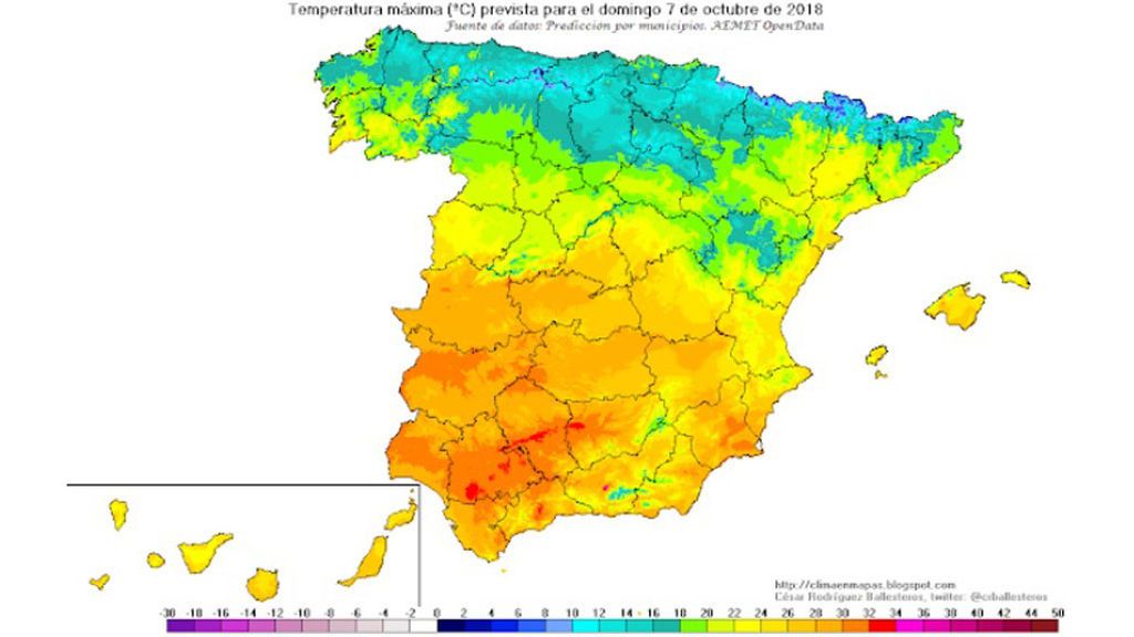 AEMET: máximas domingo