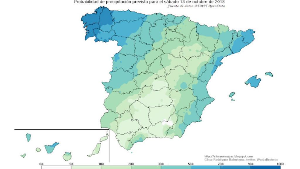 AEMET: probabilidad precipitaciones sábado