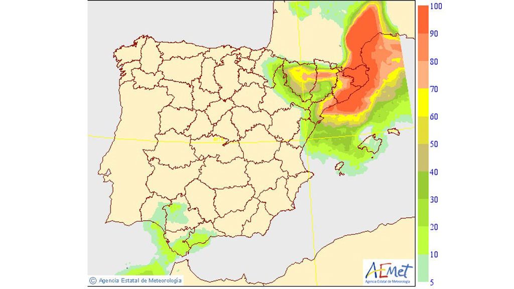 AEMET: Probabilidad precipitaciones más de 20 mm