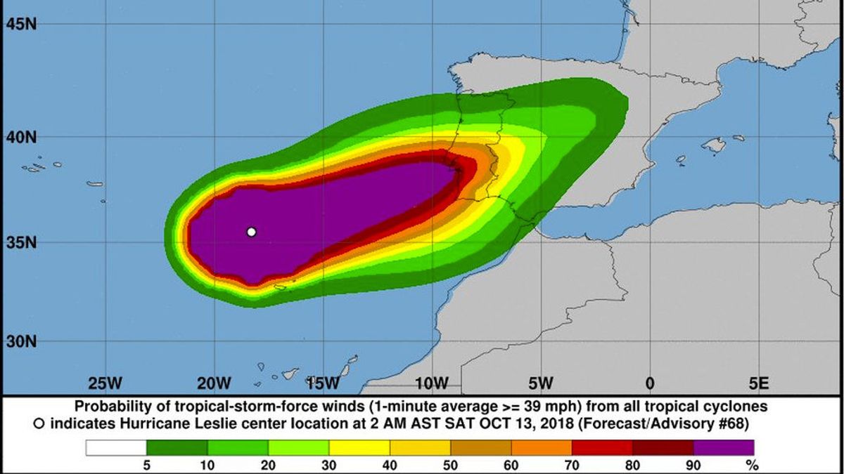 El huracán Leslie entrará en España la próxima madrugada con lluvias y rachas de viento de 100 km/h