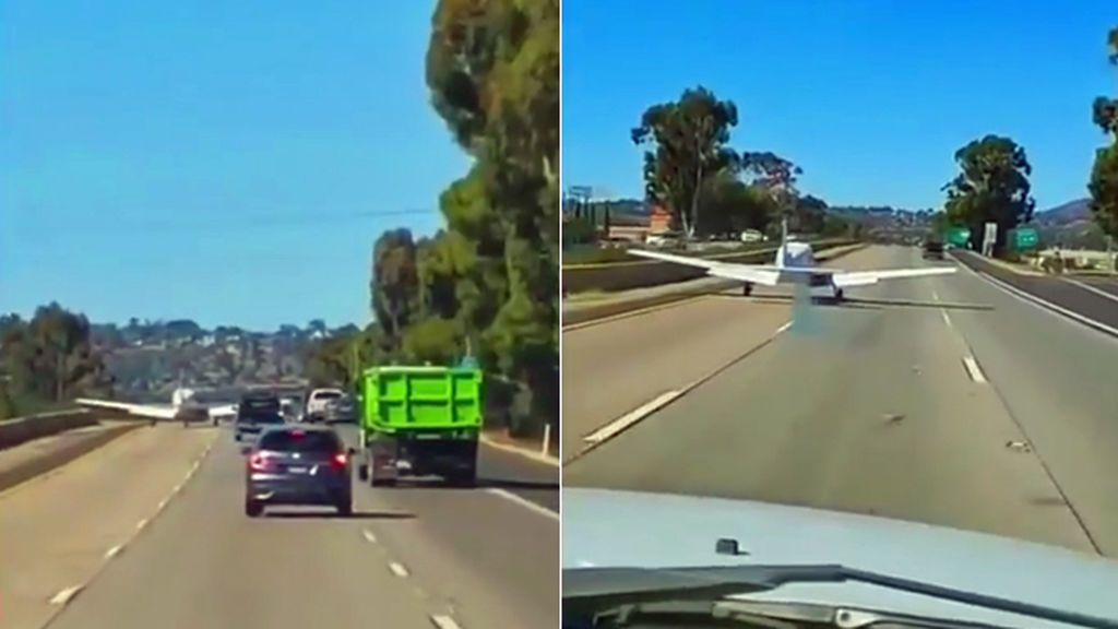 El increíble aterrizaje de emergencia de una avioneta en una autopista repleta de coches en California