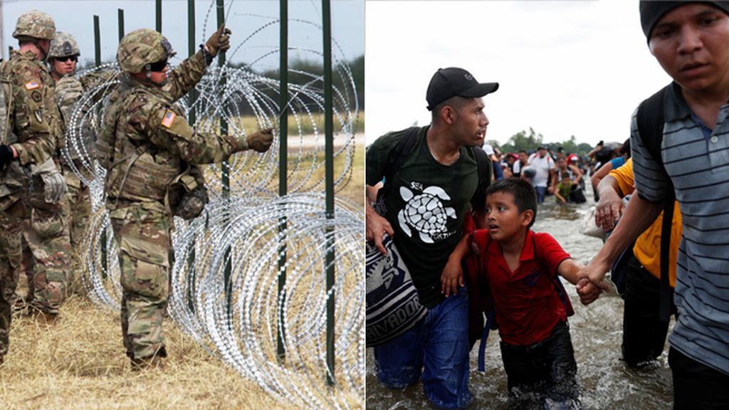 Dos imágenes: el clamor de la caravana de migrantes frente a las alambradas de Trump