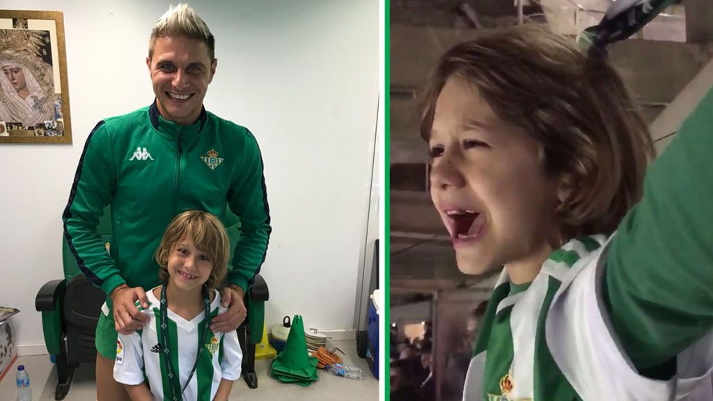 Hugo, el pequeño ‘speaker’ del Betis que enamoró al Camp Nou tras el gol de Lo Celso