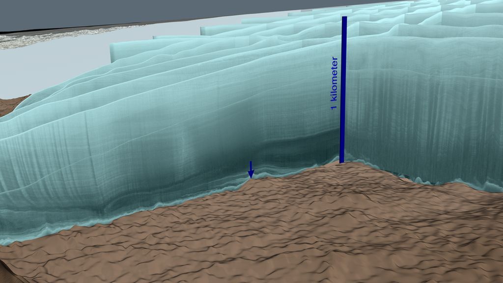 Altura del hielo sobre el cráter de Groenlandia