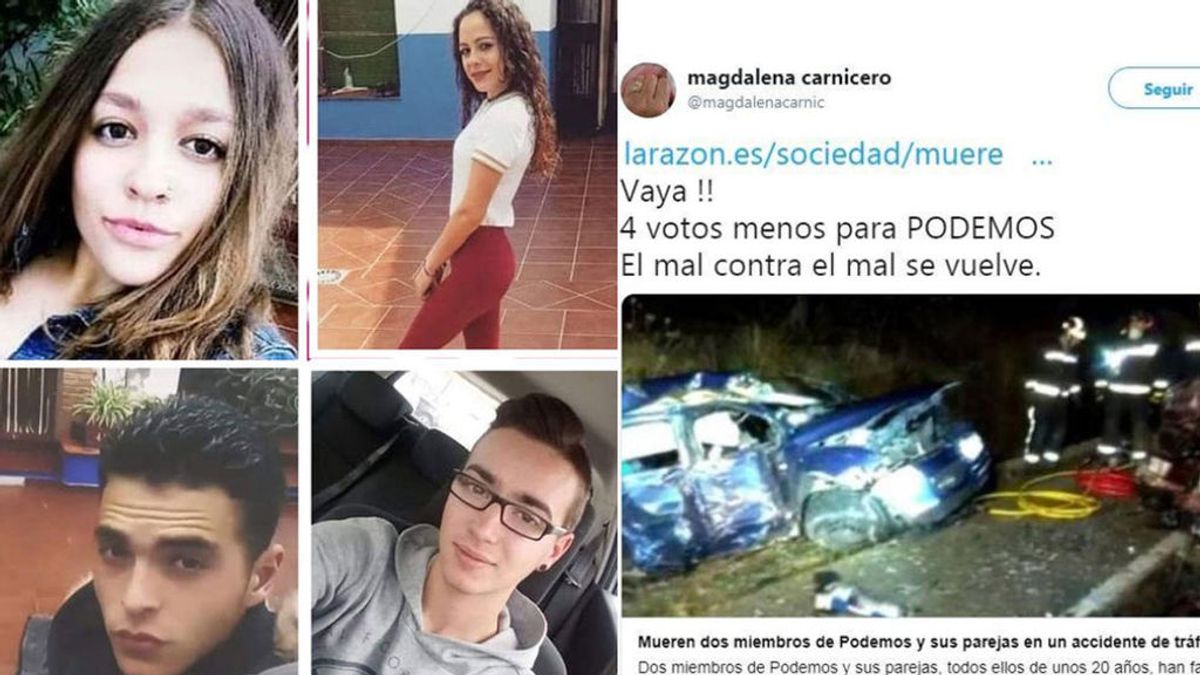 Una tuitera celebra la muerte de los jóvenes de Jódar: "Cuatro votos menos para Podemos"