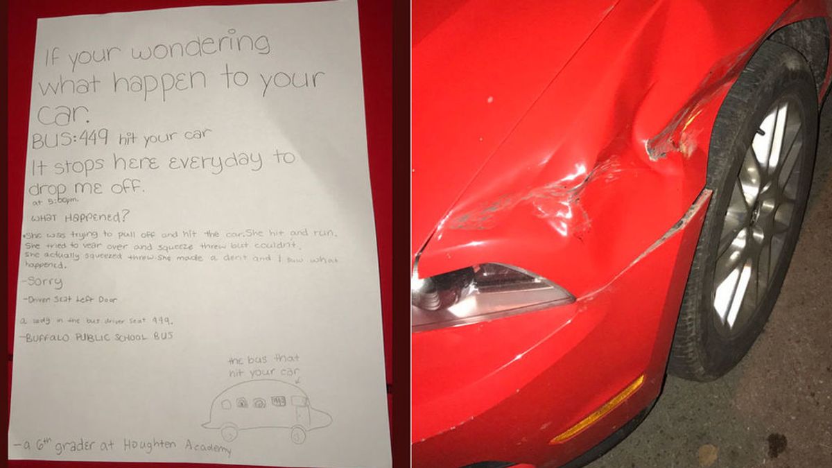 Encuentra su coche abollado, pero la carta de una niña dejada en el capó le cuenta lo que ocurrió