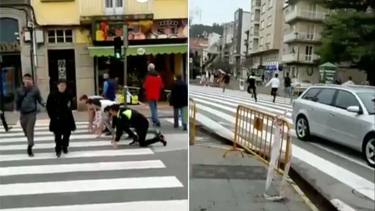 Un grupo de jóvenes transforma un paso de cebra en Cangas del Morrazo en una improvisada pista de atletismo Un grupo de jóvenes transforma un paso de cebra en Cangas del Morrazo en una improvisada pista de atletismo