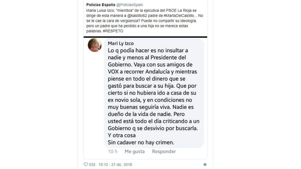 Una militante socialista culpa a Marta del Castillo de su asesinato por haberse "ido a casa de exnovio sola"