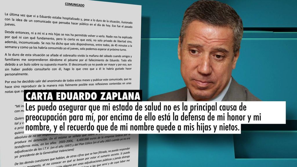 La carta de Zaplana defendiendo su inocencia  Ana Rosa