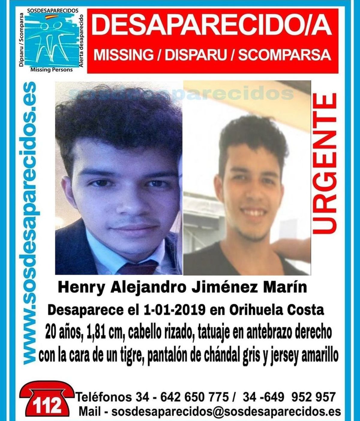 Desaparece un joven de 20 años en la localidad alicantina de Orihuela