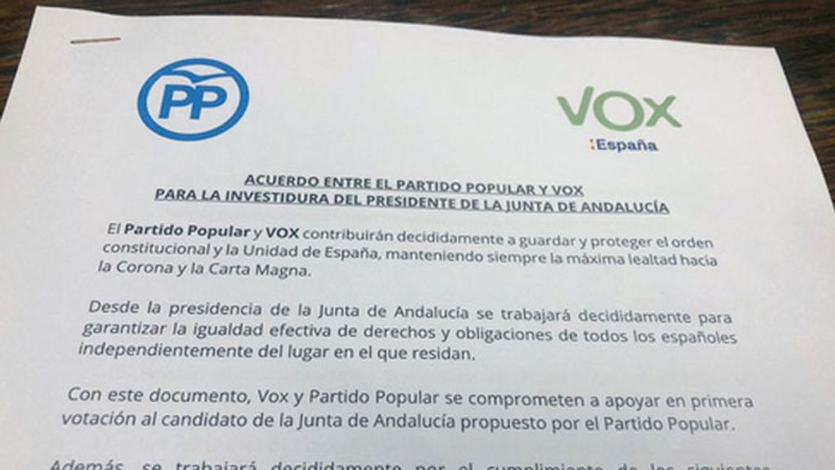 Los puntos del acuerdo PP y Vox para la investidura de Juanma Moreno