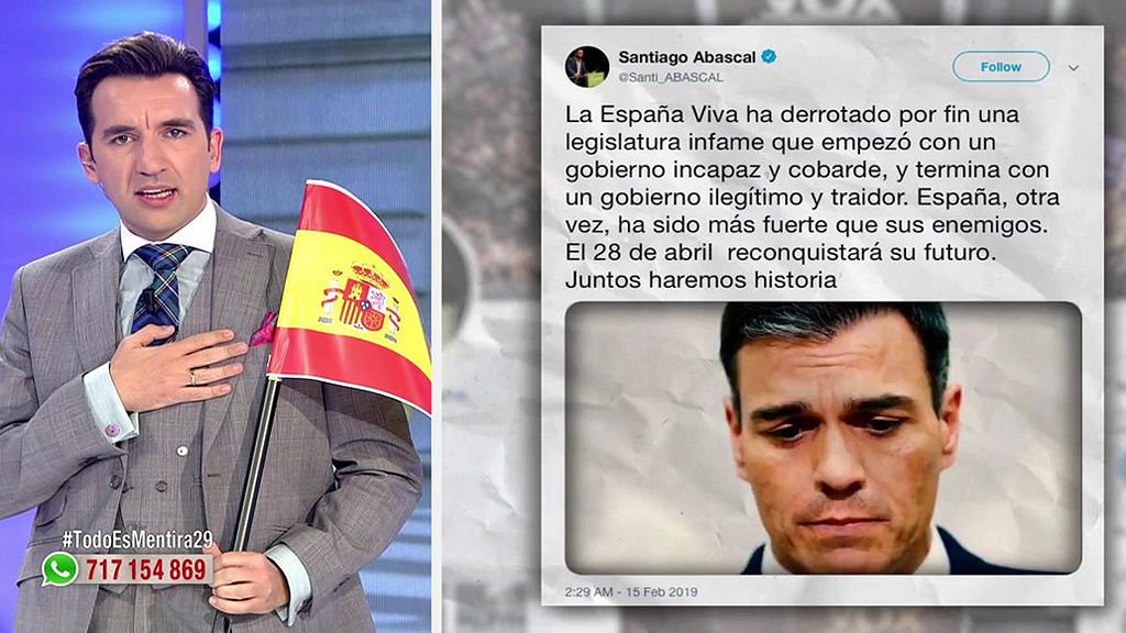 Miguel Lago se viene arriba y se marca un Santiago Abascal, bandera en mano