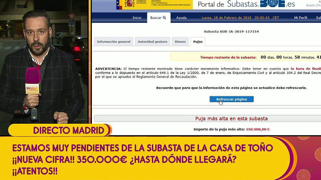 Continúa la subasta de la casa de Toño Sanchís tras la puja de 350.000 euros