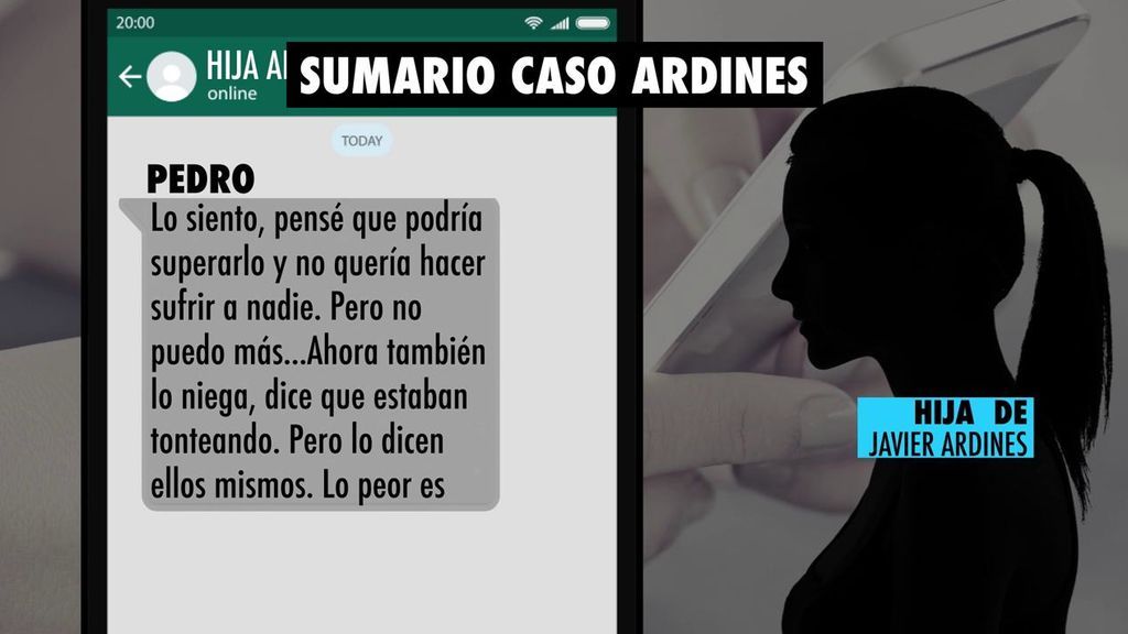 Los mensajes de Pedro Nieva a la hija de Javier Ardines: “No puedo más”