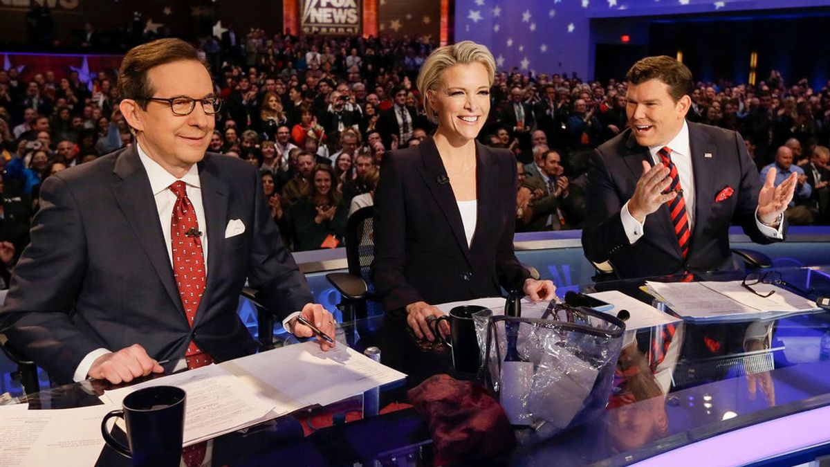 Chris Wallace, Megyn Kelly y Bret Baier, en el debate republicano de las primarias de 2016.