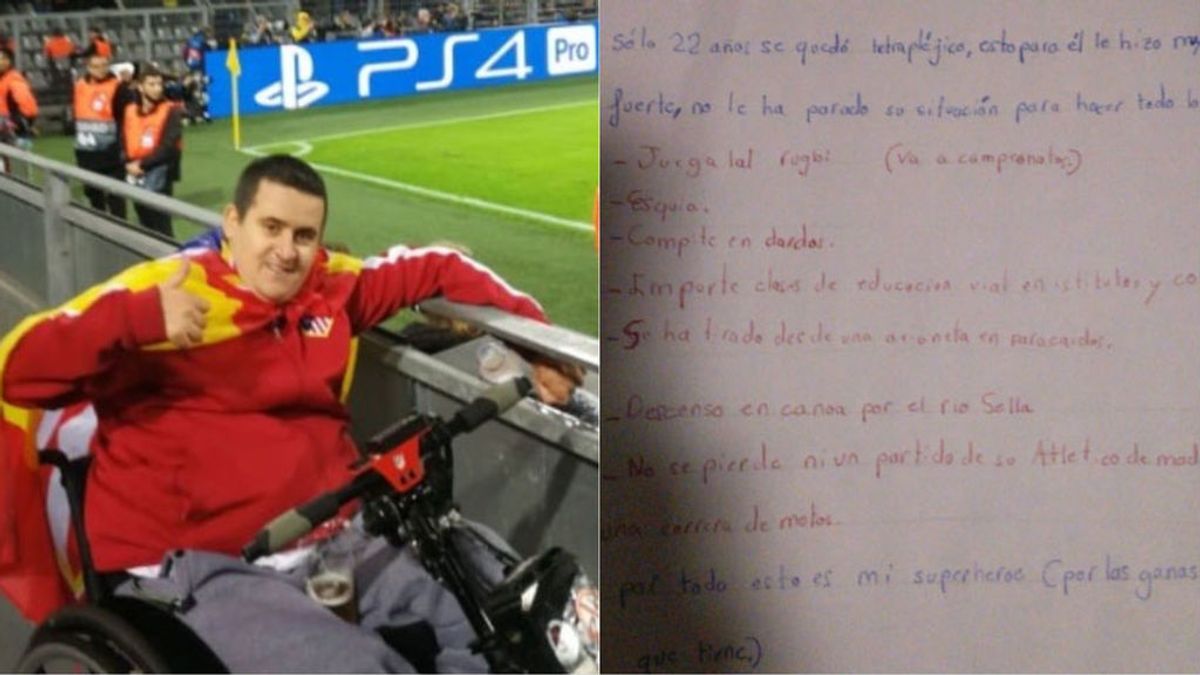 La emocionante carta de un niño a su padrino tetrapléjico y aficionado del Atleti: "Es mi superhéroe"