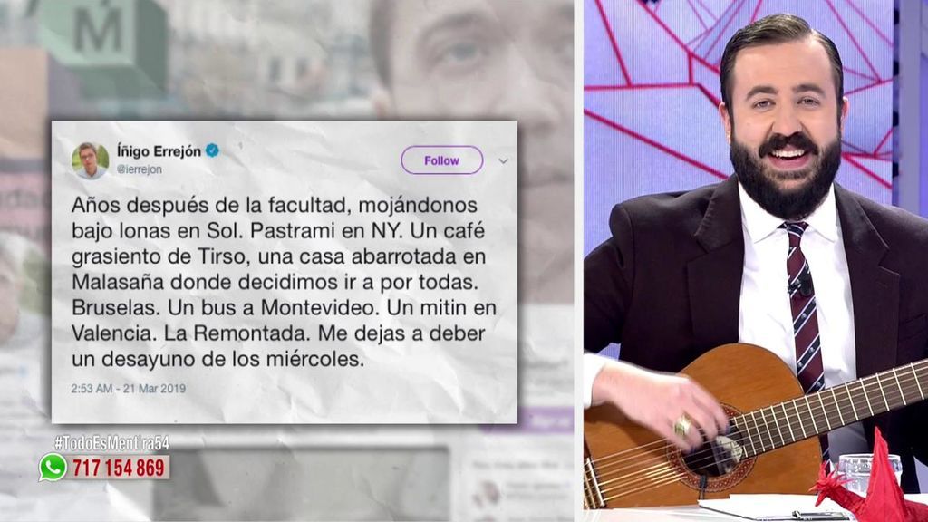 Antonio Castelo interpreta el tuit de Íñigo Errejón a Pablo Bustinduy con guitarra en mano