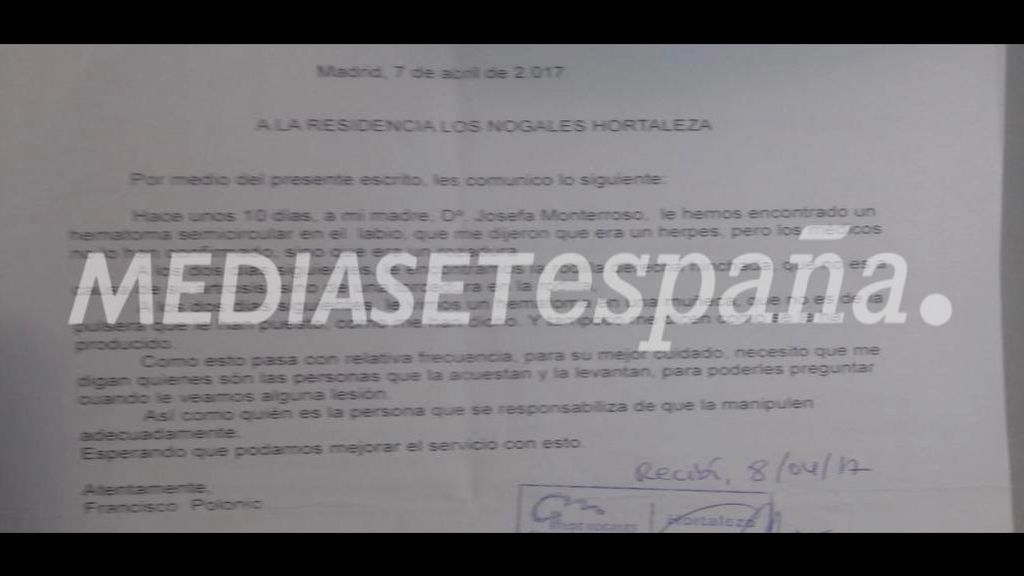 Seis meses más tarde, Francisco Polonio vuelve a dirigirse a los responsables del centro para comunicarles la negativa de una doctora a tratar a su madre de una "tos muy intensa y preocupante". Asegura que la facultativa "se negó a ponerle el aerosol" a pesar de que "otros doctores sí lo han recomendado". Polonio califica de "desinterés en cuidar ancianos" la actitud de la doctora a pesar de que dos días más tarde otro facultativo del centro recomienda suministrar durante diez días aerosoles a Josefa algo a lo que la doctora se niega. En este escrito, ya apunta hacia las causas que, según su criterio están detras de todos estos episodios: "en la mayoría de los trabajadores de la Residencia, también comprobamos todos los días que no tienen interés en cuidar ancianos, están ahí para ganar su dinero pero sin ningún tipo de vocación ni de interés por el trabajo: no los cambian apenas de pañal y todos tienen infección de orina por ello". Concluye su denuncia apuntado hacia los verdadero responsables de esta situación ya que "los criterios a seguir por la doctora y el resto de trabajadores los fija la Residencia, lo que demuestra el desinterés a su vez de la Residencia en cuidar ancianos".